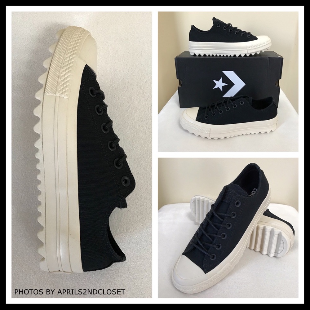 CONVERSE BLACK PLATFORM LOW TOP CHUCKS SNEAKERS - Picture 2 of 8